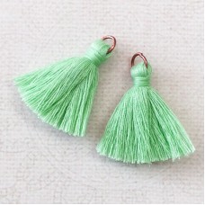 30mm Cotton Mini Tassels with Gold Jumpring - Pack of 10 - Pastel Green/Gold