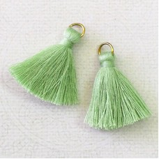 30mm Cotton Mini Tassels with Gold Jumpring - Pack of 10 - Sage Green/Gold