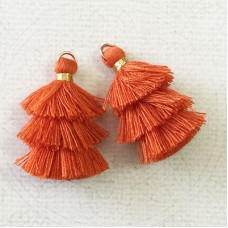 35mm Three Tier Mini Cotton Tassels with Loop - Burnt Orange - 1 pair