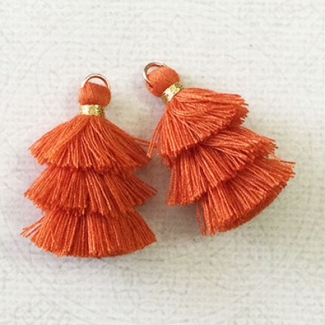 35mm Three Tier Mini Cotton Tassels with Loop - Burnt Orange - 1 pair 35mm Three Tier Mini Cotton Tassels with Loop - Burnt Orange - 1 pair