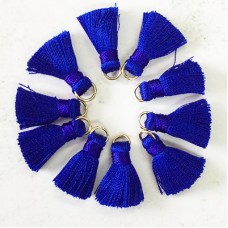 18mm Silk Mini Tassels with Gold Jumpring - Pack of 10 - Royal Blue