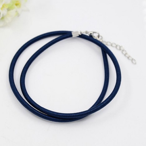17-18in 3mm Prussian Blue Faux Silk Necklace with clasp & Ext Chain