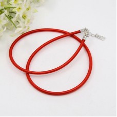 17-18in 3mm Bright Red Faux Silk Necklace with clasp & Ext Chain
