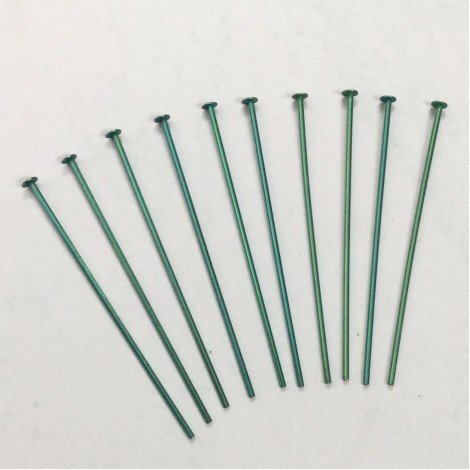 Niobium Anodized Headpins 38mm (1.5") - Pack of 10 - Green
