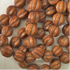 12mm Czech Melon Beads - Opaque-Semi Transparent Orange w-Brown Wash  - Pack of 5