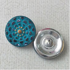 18mm Czech Mandala Glass Button - Slate Blue with Sea Green Wash - Each