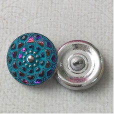 18mm Czech Mandala Glass Button - Volcano with Sea Green Wash and Painted Accents - Each