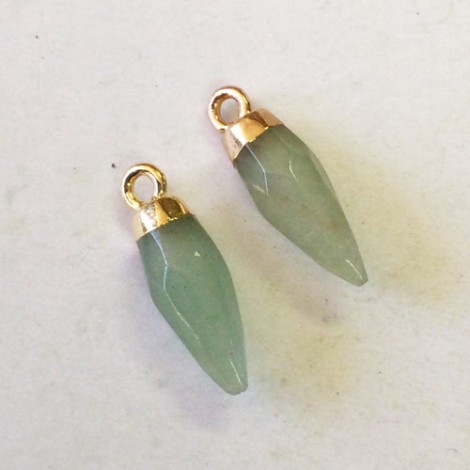 19x6.1x6mm Aventurine Faceted Spike Charms with Gold Toned Brass Cap & Loop - Per Pair