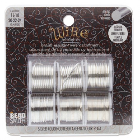 Beadsmith Tarnish Resistant Craft Wire - 6pk Assorted Gauge - Silver