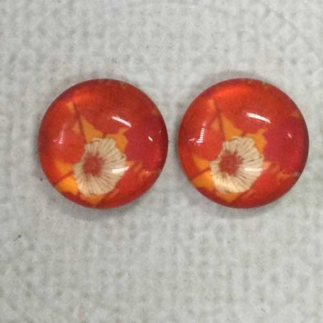 12mm Art Glass Backed Cabochons  - Poppy Painting 2