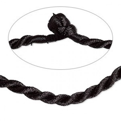 16" 3mm Twist Black Satin Cord Necklaces