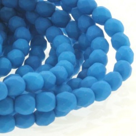 4mm Czech Firepolish Beads - Neon Electric Blue  - Pack of 50