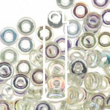 3.8x1mm Czech O Beads - Crystal Green Rainbow - 8.1gm