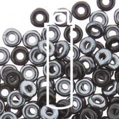 3.8x1mm Czech O Beads - Jet 1/2 Hematite - 8.1gm 3.8x1mm Czech O Beads - Jet 1/2 Hematite - 8.1gm