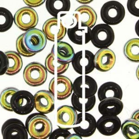 3.8x1mm Czech O Beads - Jet Vitrail - 8.1gm 3.8x1mm Czech O Beads - Jet Vitrail - 8.1gm