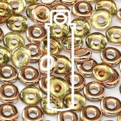 3.8x1mm Czech O Beads - Peridot Capri Gold