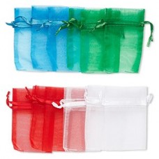 50x75mm Blue-Red-Green-White Organza Bags - Pk 12