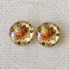 12mm Art Glass Backed Cabochons - Tiny Flowers 10 - Per Pair