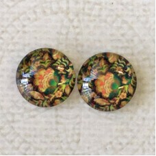 12mm Art Glass Backed Cabochons - Tiny Flowers 9 - Per Pair