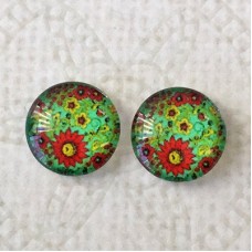 12mm Art Glass Backed Cabochons - Flower Mix 9 - Per Pair