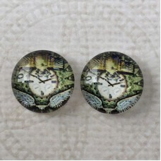 12mm Art Glass Backed Cabochons - Steampunk Series 1 - Per Pair