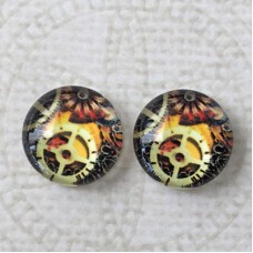 12mm Art Glass Backed Cabochons - Steampunk Series 7 - Per Pair