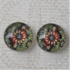 12mm Art Glass Backed Cabochons - Steampunk Series 9 - Per Pair