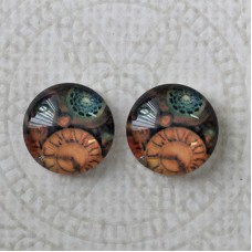 12mm Art Glass Backed Cabochons - Steampunk Machine 2 - Per Pair