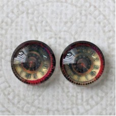 12mm Art Glass Backed Cabochons - Steampunk Clock 