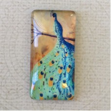 19x38mm Rectangle Art Glass Backed Cabochons - Peacock - Each