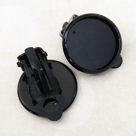 14mm (12mmID) Black Enamel Coated Clip-on Bezel Earrings