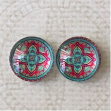 12mm Art Glass Backed Cabochons - Symmetry Design 12 - Per Pair