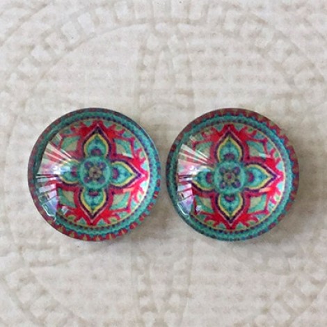 12mm Art Glass Backed Cabochons - Symmetry Design 12 - Per Pair