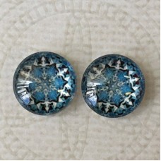 12mm Art Glass Backed Cabochons - Symmetry Design 7 - Per Pair
