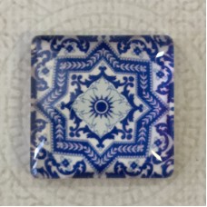 25mm Art Glass Backed Square Cabochons - Blue & White 1