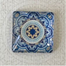 25mm Art Glass Backed Square Cabochons - Blue & White 10