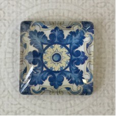 25mm Art Glass Backed Square Cabochons - Blue & White 11