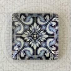 25mm Art Glass Backed Square Cabochons - Blue & White 4