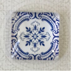 25mm Art Glass Backed Square Cabochons - Blue & White 5