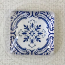 25mm Art Glass Backed Square Cabochons - Blue & White 5 - Each