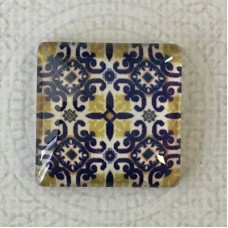 25mm Art Glass Backed Square Cabochons - Blue & White 6