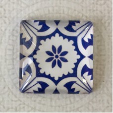 25mm Art Glass Backed Square Cabochons - Blue & White 9 - Each