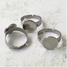 Stainless Steel Adjustable Round Ring with 12mm Flat Pad 