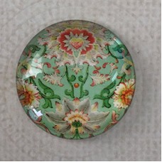 25mm Art Glass Backed Cabochons - Oriental Floral Design 10 - Each