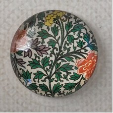 25mm Art Glass Backed Cabochons - Oriental Floral Design 6 - Each