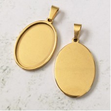 18x25mm ID Oval Gold Stainless Steel Bezel Pendant Setting