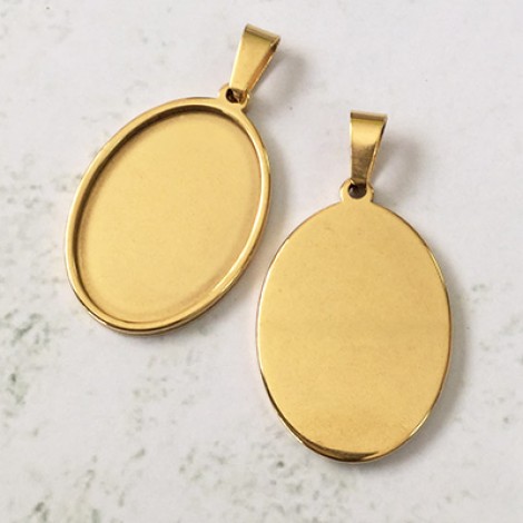 18x25mm ID Oval Gold Stainless Steel Bezel Pendant Setting