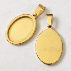 13x18mm ID Gold Stainless Steel Oval Cabochon Pendant Setting with Bail