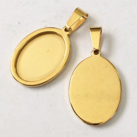 13x18mm ID Gold Stainless Steel Oval Cabochon Pendant Setting with Bail