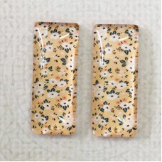 10x25mm Rectangle Art Glass Backed Cabochons - Flower Design 8 - Per Pair